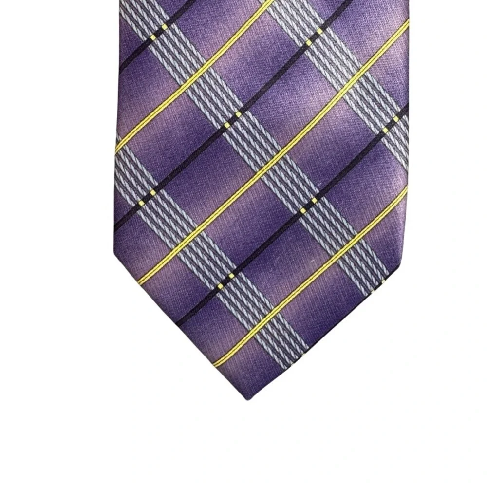 L'art D'espace Italy Mode Mens Purple Plaid Microfiber Necktie Yellow Accents